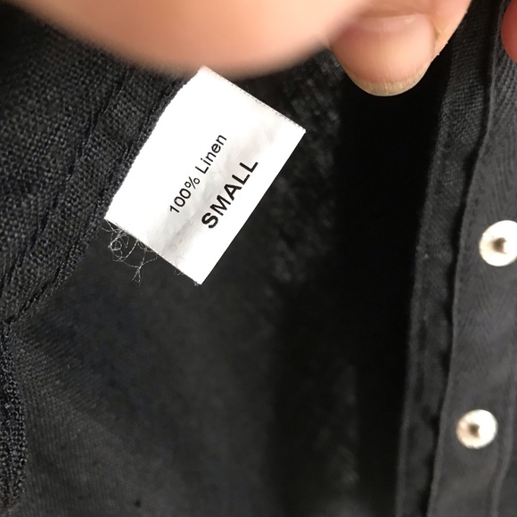 Cynthia Ashby Linen Sz S Blouse Black 100% Linen long sleeve snap front & cuffs - Picture 11 of 14